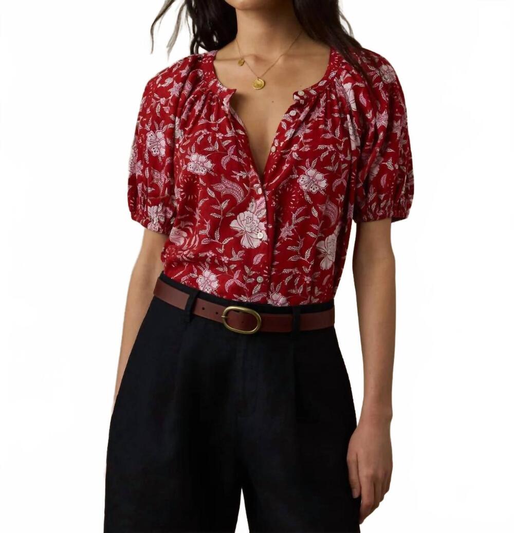 NEW FAHERTY voile lettie top in red